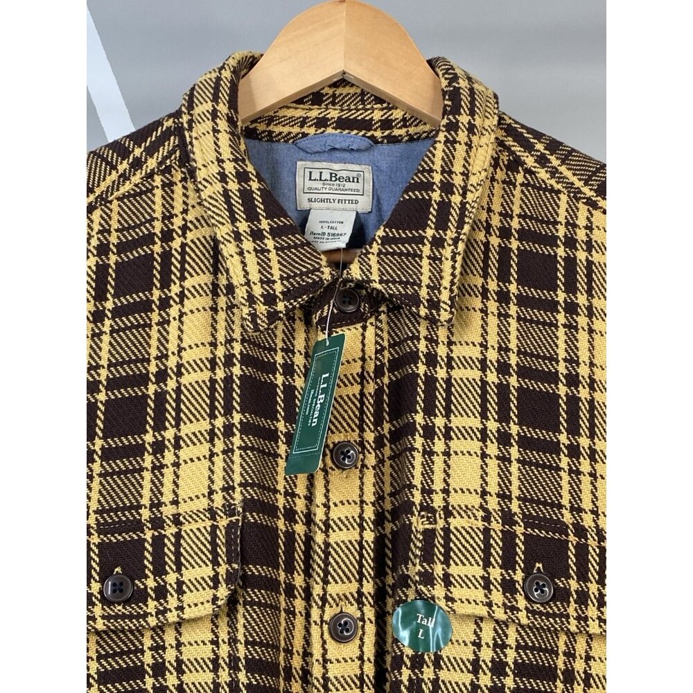 NWT LL Bean 1912 Overshirt Men’s L Tall Slightly Fitted Mustard Brown Plaid Jac - Picture 3 of 16